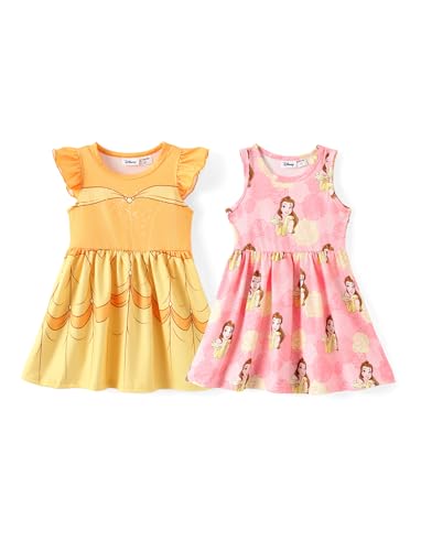 Image of Disney Frozen Elsa Princess Minnie Mouse Stitch Toddler Girl Dresses 2 Pack Short Ruffle Sleeve Costume Set Outfit 2-13 Years