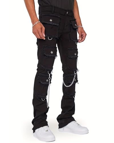 Men's Slim Fit Stretch Cargo Jeans Ripped Skinny Jeans for Men, High Waisted Stacked Straight Leg Denim Pants Fashion Trouser3