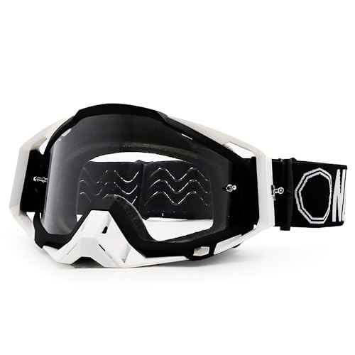 NONAGON BRAND Gafas de Moto, Motocross, Enduro, Trial, Ciclismo Montaña, MTB, DH, ATV, Quad, Deportes aire libre, Hombre y mujer, Lentes 100% transparentes, Antivaho