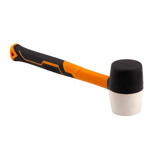 MIVOS Martillo de goma de 450 g, diámetro de 55 mm, color blanco y negro, martillo con mango de fibra de vidrio antideslizante, martillo de montaje de doble cabeza