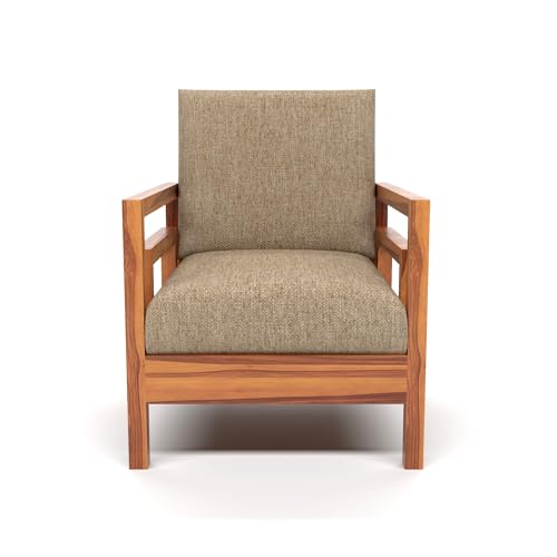 Image of Sheesham Wood Single Seater Sofa Chair | Wooden Single Sofa Chair - Premium Single Chair for Living Room, Bedroom, Office & Home Furniture (Jake Honey, 1 Seater)