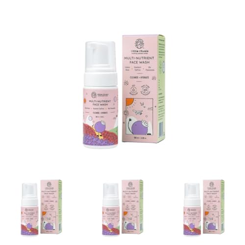 Image of Little Rituals Multi-Nutrient Foaming Face Wash for Babies & Kids | Indian Rose & Kashmiri Saffron | Bio Flavonoids | Cleanse + Hydrate | pH Balanced, Tear-Free | MADE SAFE | 0M+ | 100 ml (Pack of 4)