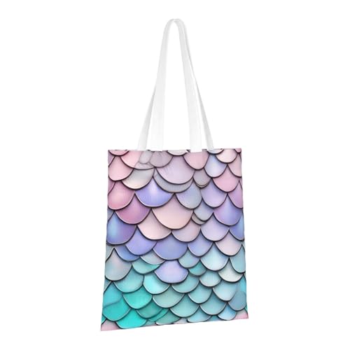 Mermaid Red Purple Aqua Print Polyester Canvas Tote Bag, Shopping Bag With Reinforced Handles, Reusable2