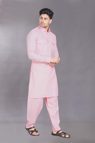 Image of DIVISIVE Men's Cotton Blend Pathani Kurta Pyjama Set