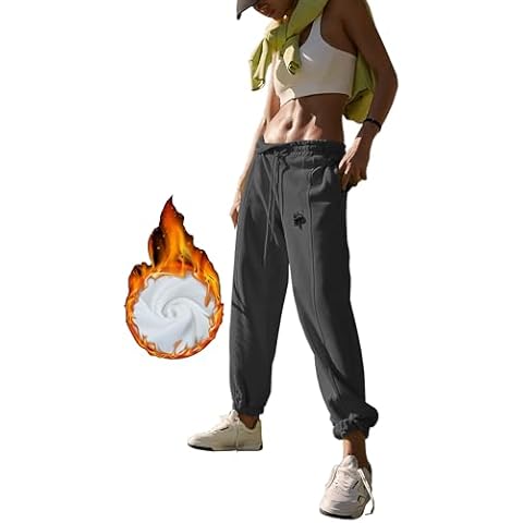 Lumister Womens Winter Sherpa Lined Sweatpants Athletic Fleece Jogger Warm Pants for Women Snow Pants(0670-DarkGrey-L) Cover