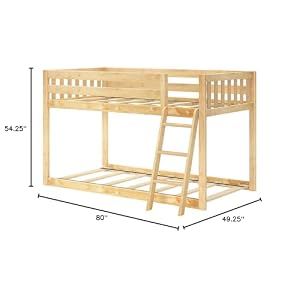 Max Lily Fundamental Twin Low Bunk Bed Kids Solid Wood Modern Bed Frame with Strong Wooden Slats Non Toxic Finishes High Weight Capacity Natural