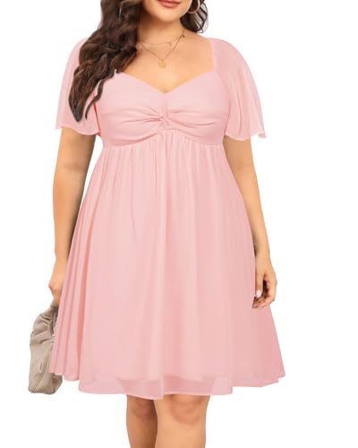 Image of Pinup Fashion Plus Size Graduation Homecoming Chiffon A-line Short Dress