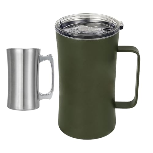 Vaso Termico Pequeño con Asa - Taza De Acero Inoxidable Con Tapa | Termico Antiderrames 600ml para Bebidas Frías y Calientes, Café y Té