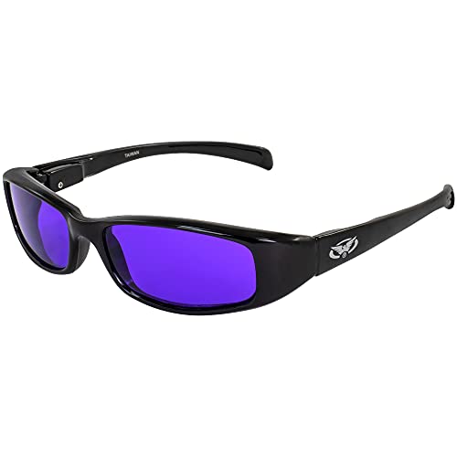 Global Vision New Attitude - Stylish Motorcycle Sunglasses - Purple Lenses Black Frame - Great for Small to Medium Size Faces