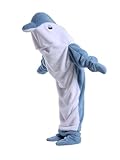 Dolphin Blanket for Adults Kids Super Soft Cozy Wearable Blanket, Dolphin Blanket Hoodie Sleeping Bag Cosplay Dolphin Costume (Blue, XS for 39-49in Height)