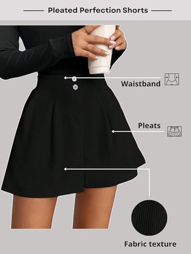 Image of GRECIILOOKS Women's High Waist Tailored Shorts | Ribbed Poly Lycra Blend Summer Shorts with Pockets & Button Closure | Elegant Folded Hem Casual Wear for College, Brunch & Daily Outings