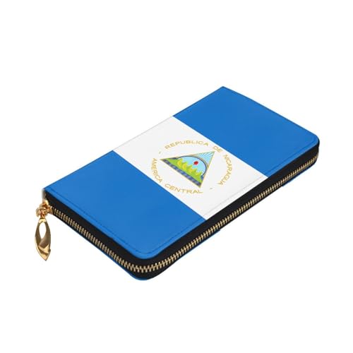 Flag of Nicaragua Leather Long Wallet, 12 Credit Card Slots, 3 Cash Slots, Coin Compartment, Unisex3