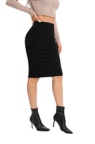 Odcocd Women's Elastic Waist Stretch Bodycon Midi Knee Length Pencil Skirt/A Shape Skirt (Ponte_24Inch_Black, S) #TOP9