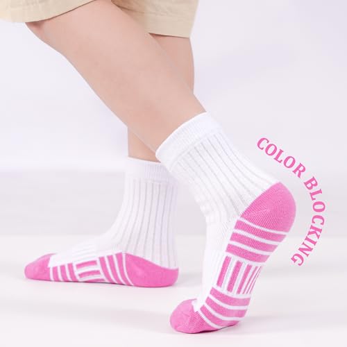 Image of 12 Pairs Girls Crew Athletic Socks, Kids Cotton Socks Ages 1-13