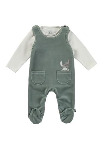 Sterntaler Strampler Set Emmi - Baby Strampler aus Nicki mit Esel Emmi Applikation - mit Langarm Shirt - Drucknöpfe im Schritt - bequemer Unisex Zweiteiler ab Geburt - steingrün,Größe 56