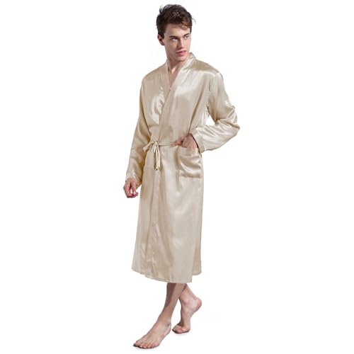 Men's Long Sleeve Bathrobe Long Robe Satin Lightweight Valentine's Day Halloween Soft Spring2