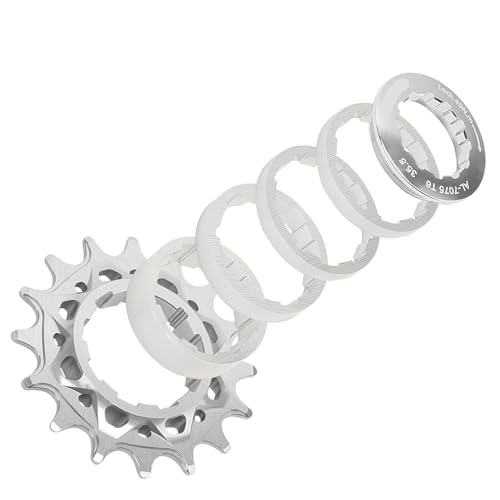 FYYDSCM Single Speed Flywheel Conversion Kit 18T Cassette Cog for MTB Road Bike Freewheel Chain 7075 Aluminum Alloy CNC(16T Silvery)