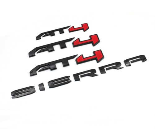 Image of 4PCS Gloss Black Red AT4 Emblem Sierra Letters Compatible with 2019-2024 Sierra 1500 (Gloss Black Red)