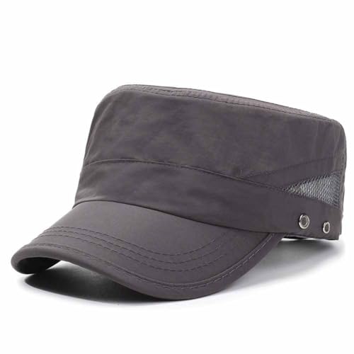 HAORUN Gorra de cadete de estilo militar para hombre con paneles laterales de malla, algodón, ajuste ajustable, sombrero casual de la patrulla del ejército, Gris oscuro, talla única