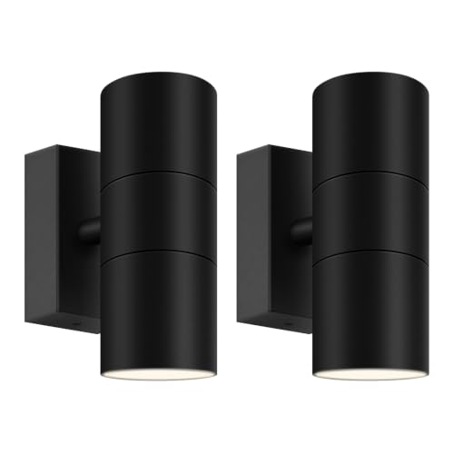 Image of Kerry Outdoor Wall Lights, Mains Powered, IP65, Up Down, Black 2 Pack