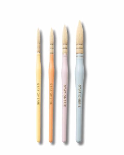 Image of STATIONERIE Mop Brush for Painting - Natural Artists' White Goat Hair Watercolor Brush Set for Artists, Cruelty-Free Paint Brush Set of 4(Pastel Edition)
