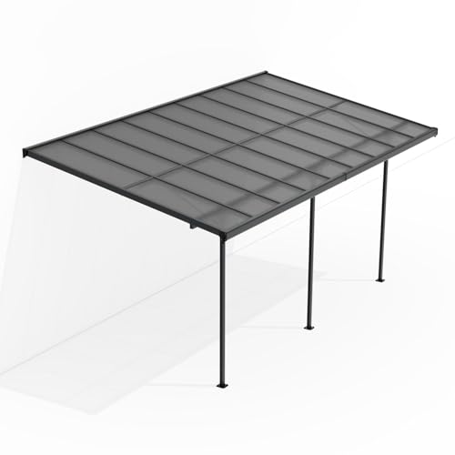 Juskys Terrassenüberdachung Borneo 5,5 x 3 m — Sonnenschutz aus Aluminium mit grauen Doppelstegplatten — Terrassendach zur Wandmontage in Dunkelgrau