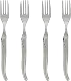 French Home Laguiole Connoisseur Steak Fork Set of 4 – Silver Stainless Steel Flatware with Curved Handles – Heavy Gauge Table Forks for Stylish Dining & Entertaining
