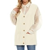Women's Sweater Vest,Sleevelsee Cardigan Button Pockets Cable Knitted Tops