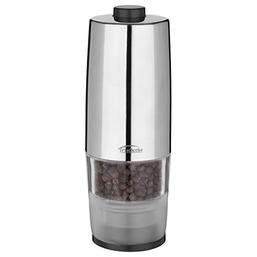 Trudeau One-Hand Battery Operated Pepper Mill, Stainless Steel Finish