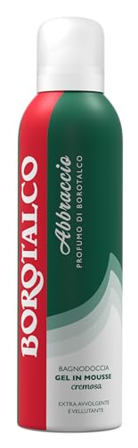 Borotalco, Abbraccio Profumo di Borotalco, Gel Doccia in Mousse Cremosa, Texture Extra Avvolgente e Vellutante, Deterge il Corpo e Dona Benessere, Dermatologicamente Testato, Bombola 200 ml
