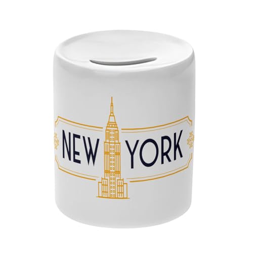 Tirelire Céramique Blanche - New York Etats-Unis Luxe Vintage Style - Boîte à Monnaie avec Bouchon Décoration Chambre Imprimé en France