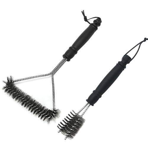 Torytoe 2 PIEZAS Cepillo de parrilla, Limpia Parrillas Barbacoa, Cerdas Densas de Acero Inoxidable, 26/30CM Cepillo de Alambre para Barbacoas, para Asados de Gas, Carbón y Eléctricos, (Negro)