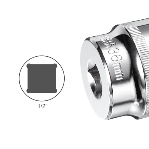 Image of HARFINGTON 12-Point Socket 1 /2 inch Drive 36mm Deep 45# Steel Metric Shallow Drive Sockets Polishing Chromed Square Sockets Mechanic Hand Tool for Car Repair Mechanical Maintenance Home Use