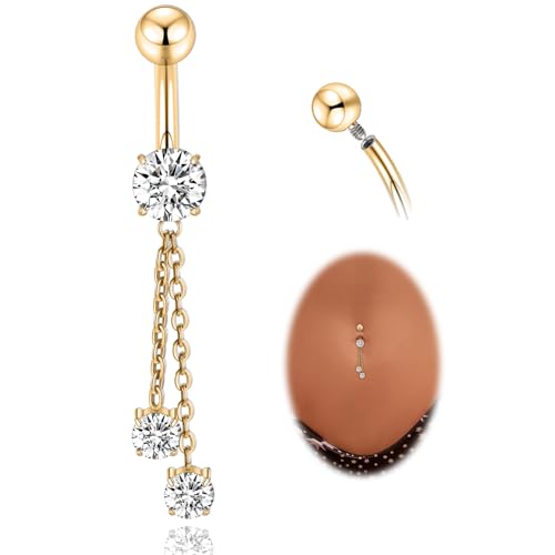 AROWRO Dangle Belly Button Rings Titanium Gold Sliver Belly Button Ring Hypoallergenic 14G Dangle Navel Piercing Jewelry 10mm Barbell for Women
