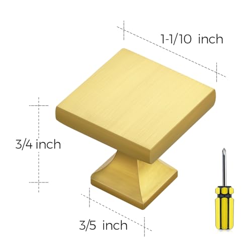 Image of Ravinte 10 Pack Square Brushed Brass knobs Cabinet Kitchen Hardware Dresser Drawers Cabinet Door Knobs with Screwdriver