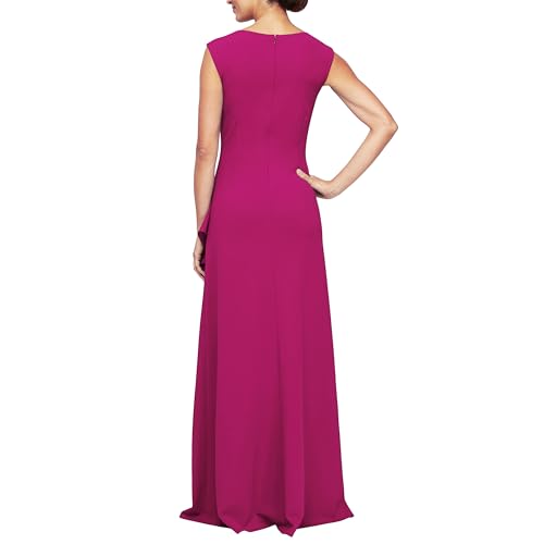 Image of Alex Evenings Women's Long Cascade Ruffle Sleeveless Gown with Leg Slit, Mother of The Bride Dress, Elegant Party Gown