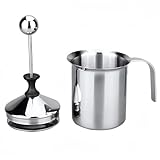 loyfreeyo ハンドヘルド手動ミルク泡立て器 304ステンレス鋼泡ミルクミキサー 2層メッシュ付き コーヒー ラテスターラーカプチーノカフェラテ泡立て器クリーマーホームミルク泡立て器 キッチン用品 母の日 (800ml)