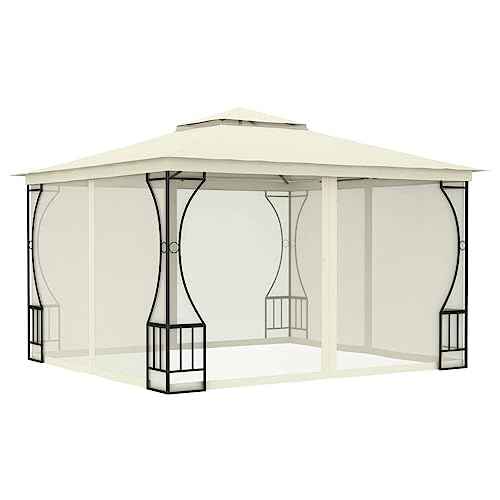 Homgoday Tonnelle avec filets 300 x 300 x 265 cm, crème, abri de jardin extérieur pour terrasse, jardin et pelouse, tente de fête, auvent pour événement, tente