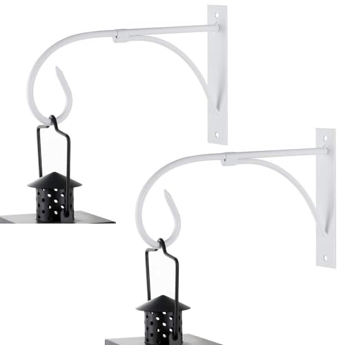 Image of Iron Hooks for Lanterns, Planters, Bird Feeders & Coats - Indoor /Outdoor Wall Brackets, Hanging Hook Hangers for Home Decor (2, White)