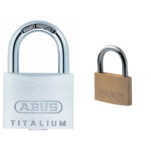 ABUS Vorhängeschloss Titalium 64TI/30 - Kellerschloss mit Schlosskörper aus Spezial-Aluminium & Magnum CAD30 Vorhängeschloss, Stahlbogen, Messing, 30 mm