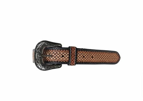Western Tooled Leather Beaded Belt with Removable Buckle Heavy Duty Rodeo Style Belt 30IS1014