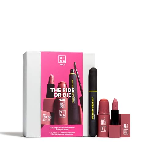 3INA MAKEUP - The Ride or Die Kit - Kit Maquillaje - Lipstick 503 + No-Rules Stick 503 + Every Single Day Mascara 900 - Labial + Colorete + Mascara - Set Regalo - Vegan - Cruelty-Free