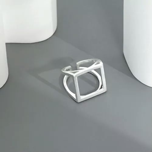 Bague argent 925 ajustable F0366 : design carré mat minimaliste