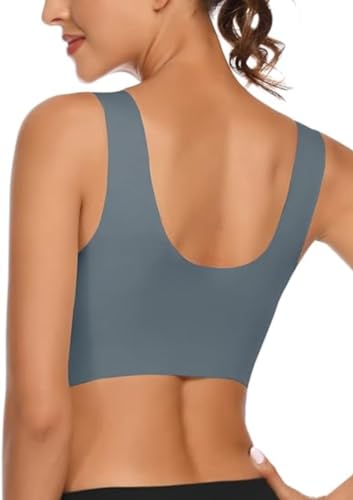 Image of GLAMORAS Women Nylon Spandex Seamless Mesh Lace Bras for Women Wirefree Comfortable Padded Lift Push Up Thin Soft Sexy Back Smoothing Bra Pullover Bras. Size: L-3XL