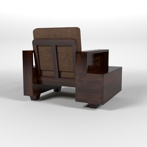 Image of Solid Sheesham Wood Single Seater Sofa with Drawer Storage - Elegant Wooden Sofa | Single Person Sofa Set for Your Living Room (Design 3)