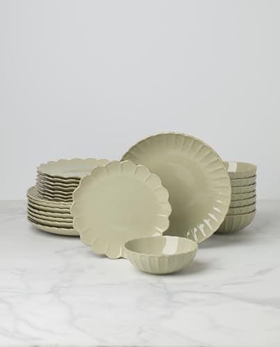 Image of Lenox French Perle Scallop Matcha Stoneware 24-Piece Dinnerware Set for 8