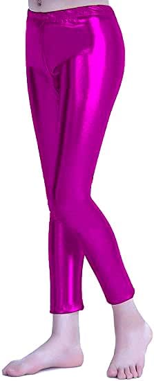 Carnavalife Leggins Niña Brillantes para Niña 4 12 Años, Cintura Elástica y Largo hasta el Tobillo, Mallas para Danza Disco Jazz Baile y Fiesta (6 años, Fucsia)
