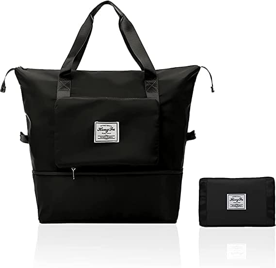 Waterproof Travel Duffel Bag Large Capacity Folding Lightweight Carry Bag Tote Gym Sport Bag Folding Bags for Travelling Luggage Bag Shopping Storage Bag for Women and Men (Black)-image-12