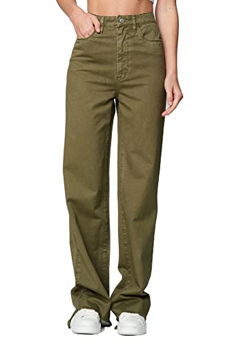 [BLANKNYC] Womens Luxury Clothing Wide Leg Raw Hem Twill Pant, Comfortable & Stylish