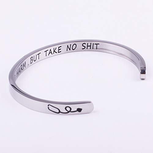 Image of Anlive Do No Harm But Take No Shit Inspiration Mantra Cuff Bangle Bracelet for Medical Staff